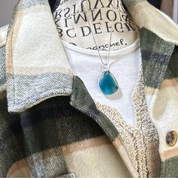 HUGE BLUE AGATE  SILVER NECKLACE - Picture 1 of 2